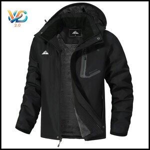 Men's Waterproof Ski Jacket Fleece Lined Windproof Hooded Snowboarding Coat
